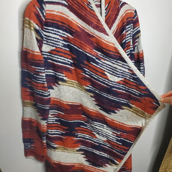 Lucky Brand Drape Front Aztec Sweater Cardigan Women's Size Small Blue Orange - Picture 5 of 15
